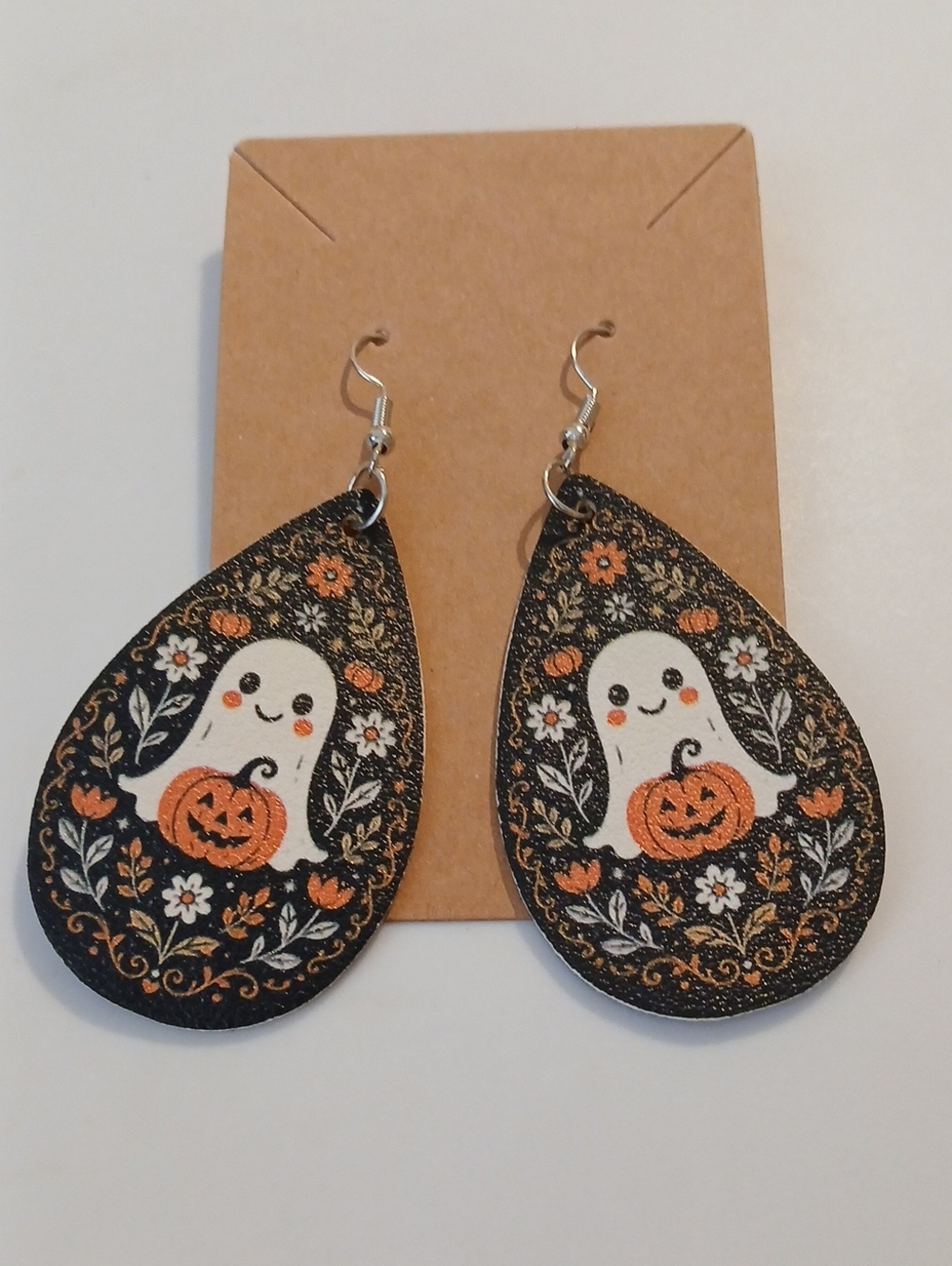 Fashion Jewelry Black Teardrop Ghost & Pumpkin Earrings